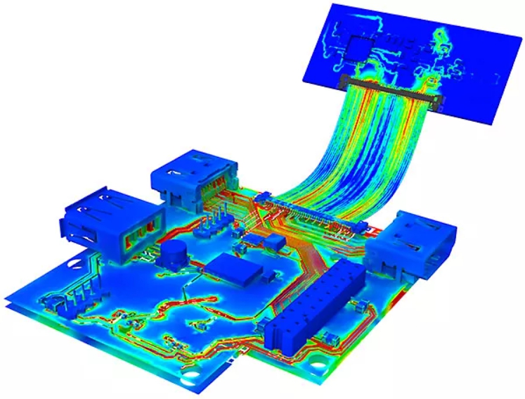 Ansys HFSS Mesh Fusion으로 PCB, 부품, 대형 시스템을 전자기 시뮬레이션하는 이미지